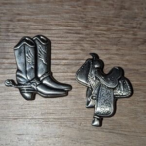 Cowboy Boots & Saddle Silver Western Button Covers Reusable
